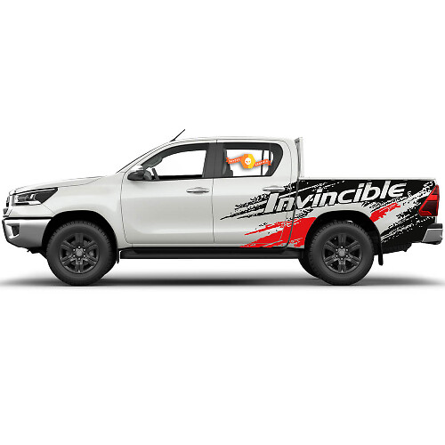 Pair Toyota Hilux 2022 Rally Distressed Side Splash Invincible Bed Vinyl Stickers Decal Graphic