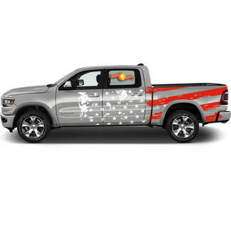 Pair Dodge Ram Rebel Distressed Flag USA 2021+ Two Colors Door Bed  side stripe Grunge Truck Vinyl Decal Graphic