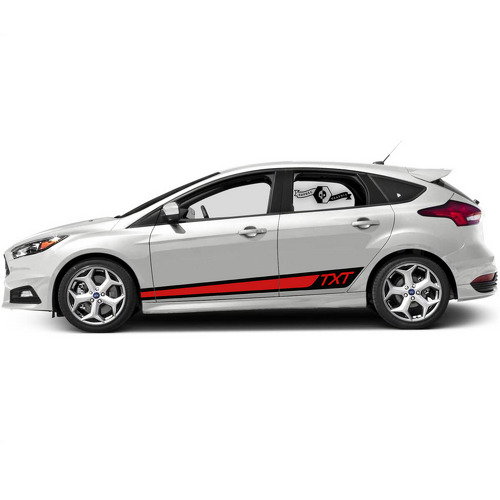 TXT Two Color Side and Rocker Stripes Vinyl Decal Pair for Ford Focus ST