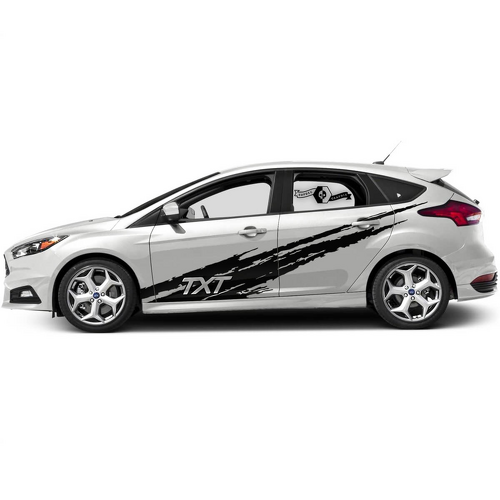 TXT Diagonal Splash Side Stripes Vinyl Decal Pair for Ford Focus ST