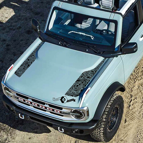 Logo Topographic Map Hood Vinyl Decal Kit Sticker Graphic for Ford Bronco 2021-2022
