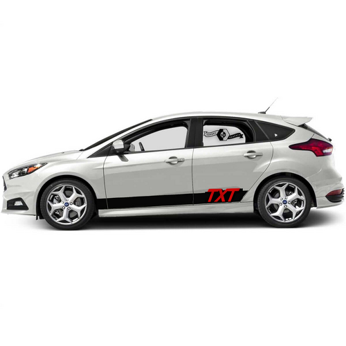 TXT Two Tone Side and Rocker Stripes Vinyl Decal Pair for Ford Focus ST 2017-2022