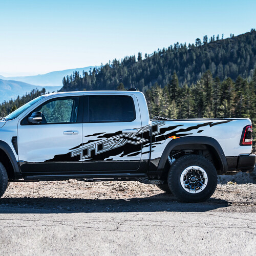 TEXT Mud Splash Side Stripe Pair Side Vinyl Decal Sticker for Dodge Ram 1500 Rebel, TRX