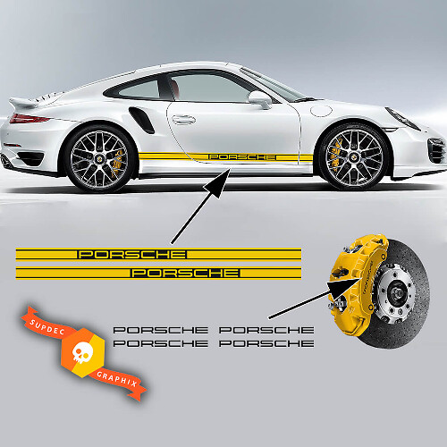 Pair Porsche 911 996 Carrera turbo 2 Colors Side Stripes Decals + 4 brake calipers Decals Vinyl Stickers Decals