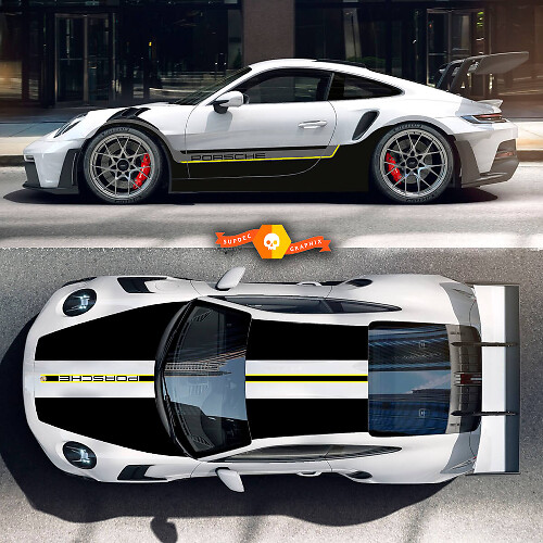 2 Colors Porsche 991 gt3 Stickers Kit  Hood Roof Tail Spoiler Stripes Decal Sticker 