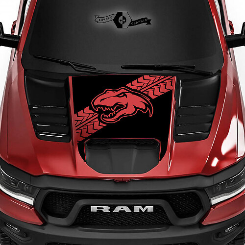 Dinosaur Tire Track Hood Vinyl Decal for Dodge Ram 1500 Rebel TRX