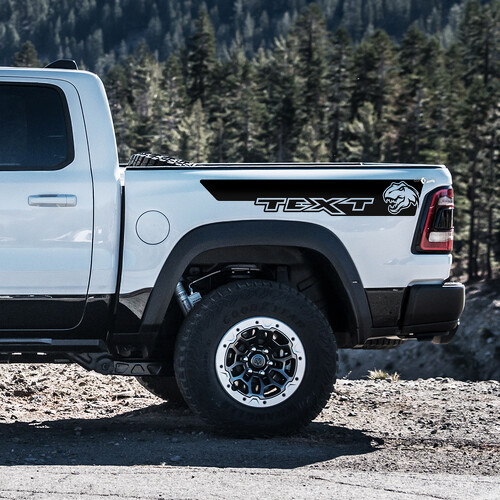 T-Rex Head Stripe Custom Text Bedside Vinyl Decal Sticker for RAM 1500 Rebel, TRX 2019-2026