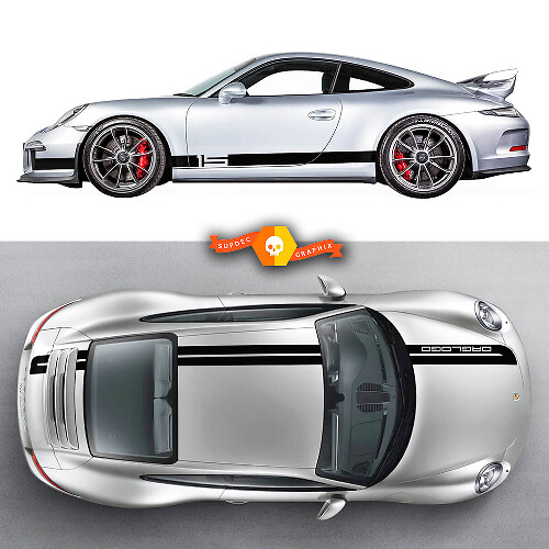 2 Porsche Sport Cup Edition Racing Side Stripes Carrera Roof Stripes Doors Kit Decal Sticker 