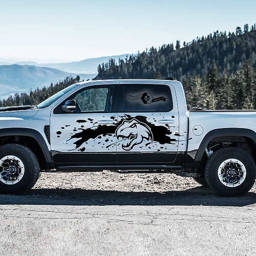 Mud Splash T-Rex Side Doors Vinyl Decal Kit For Dodge Ram Rebel 1500 TRX