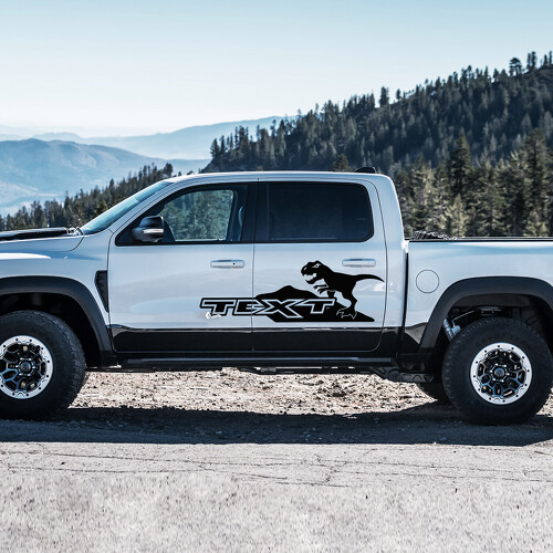 T-Rex Mountains Custom Text Side Door Vinyl Decal Sticker for RAM 1500 Rebel, TRX 2019-2026