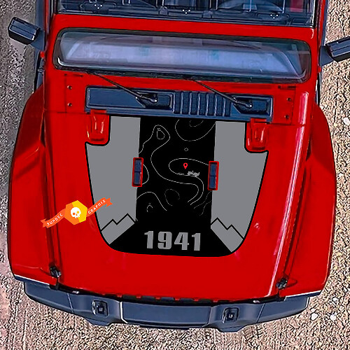 1941 Contour Map Mountains Hood Vinyl Decal Sticker for Jeep Wrangler JL Gladiator