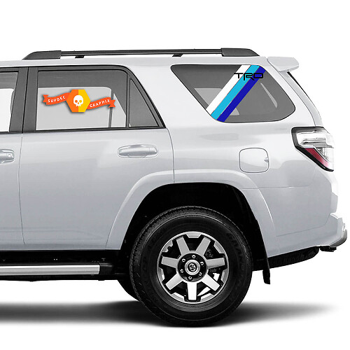 Pair of 2010-2023 Toyota 4Runner Retro PRECUT Window Racing Stripes TRD Stripes Side Vinyl Decals Stickers - White Light Blue Blue