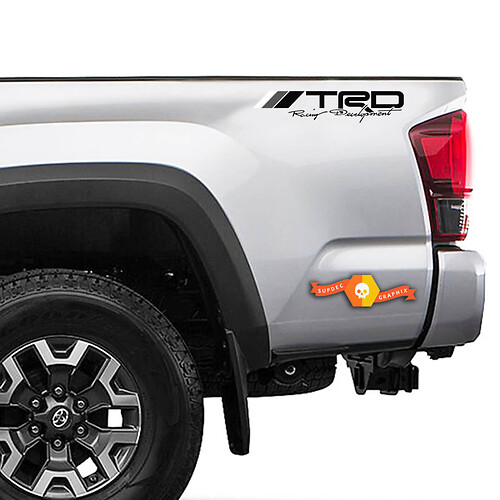 Pair Retro TRD Racing Development Decal Vinyl Truck Toyota Bedside Sticker Tundra Tacoma 4Runner FJ CRUISER - Monochrome