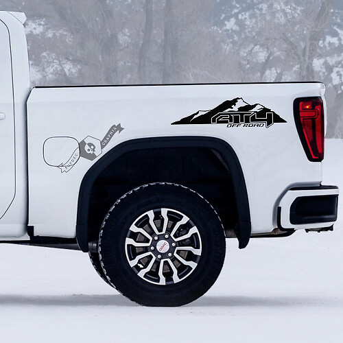 2 GMC GM Sierra 1500 AT4  Mountains off-road 4x4 Decals Stickers