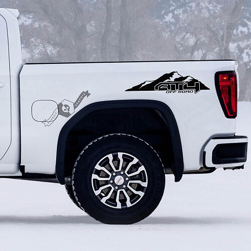 AT4 Off-Road Mountains Style Bed Side Vinyl Decals Set for GMC Sierra 1500