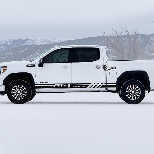 2 New GMC GM Sierra 1500 AT4 Doors Rocker Panel stripes Off-Road Side Bed Destroyed Вestroyed Decals Stickers