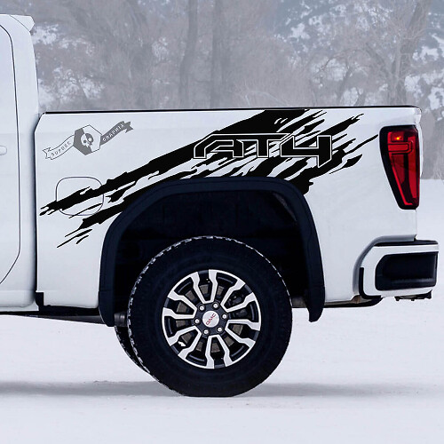 2 New GMC GM Sierra 1500 AT4 Bed Splash Off-Road Side Destroyed Decals Stickers