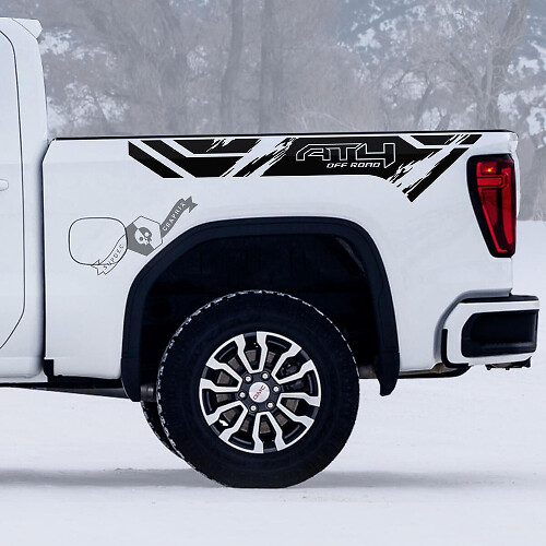 2 New GMC GM Sierra 1500 AT4  Bed Grange Off-Road Side Destroyed Decals Stickers