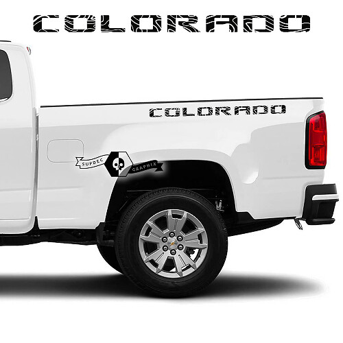 Pair Chevrolet Colorado Side Bed Logo Contour Line Vinyl Decal Sticker