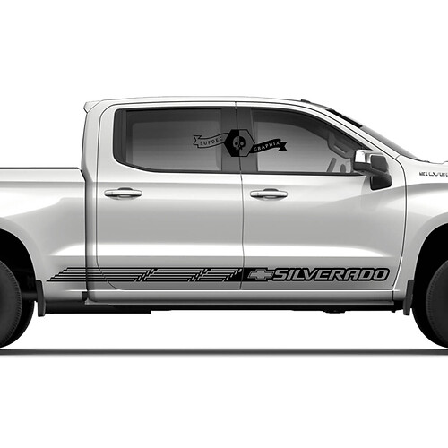 Pair Chevrolet Silverado Side Rocker Panel Stripes Logo Line Slim Vinyl Decal Sticker