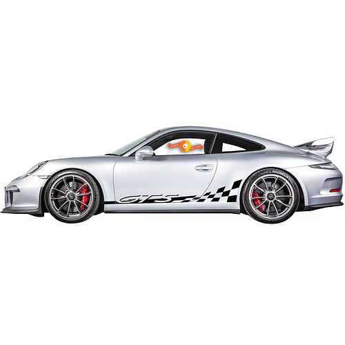 2 Porsche 911 GT3 RS GTS Rocker Panel Side Checkerboard Flag Stripes Doors Kit Decal Sticker