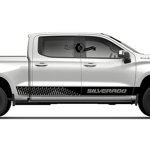Pair Chevrolet Silverado Side Rocker Panel Pixel Logo Doors Stripe Vinyl Decal Sticker
