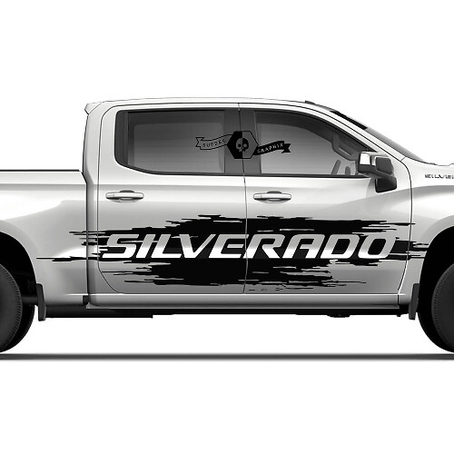 Pair Chevrolet Silverado 2022+ 2023 Side Doors Splash Wrap Destroyed Logo Stripe Vinyl Decal Sticker