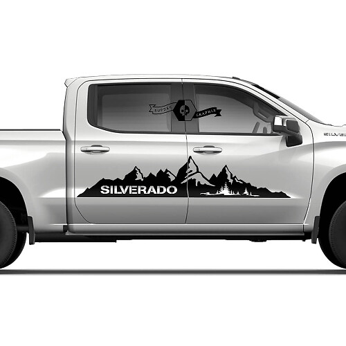 Pair Chevrolet Silverado 2022+ 2023 Side Doors Splash Wrap Mountains Logo Stripe Vinyl Decal Sticker