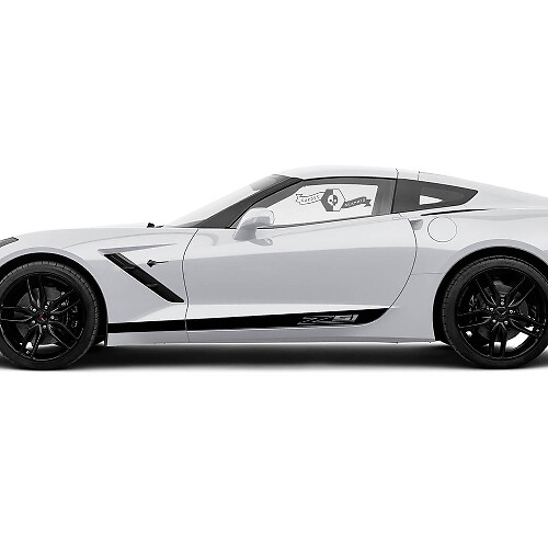 2x Chevrolet Corvette Side Doors Logo Z51 Solid Stripe Vinyl Decal Sticker