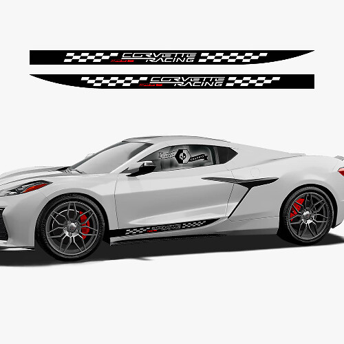 2x Chevrolet Corvette Z06 Side Doors Stripes 2 Colors Checkerboard Flag Vinyl Decal Sticker