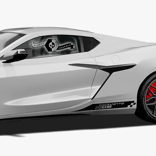 2x Chevrolet Corvette Side Bed Z06 Checkerboard Flag Vinyl Decal Sticker
