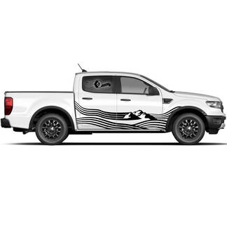 Pair Ford Ranger Raptor Side Doors Mountain Forest Graphics Lines Side Stripe Decal