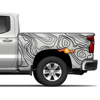 Side Truck Chevrolet Silverado Topographic map contour background Topo map Cut Out Vinyl Decals graphics sticker 