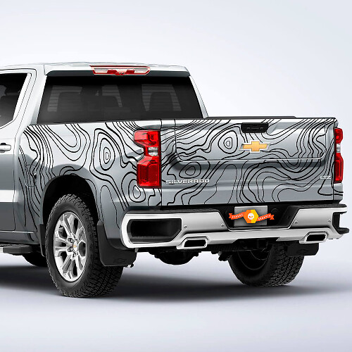 Topographic Map Style Side Stripes Vinyl Decal For Chevrolet Silverado