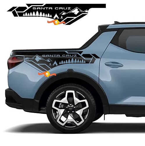 Mountains and Trees Camper Bedside Vinyl Decal Set for Hyundai Santa Cruz_1