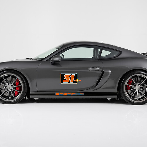 Pair Porsche 911 Side Number Decal Rocker Panel Stripes Doors Kit Decal Sticker - 3 Colors