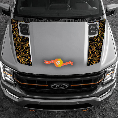 Topographic Style Hood Stripes Vinyl Decal for Musclecar F-150 2022-2023