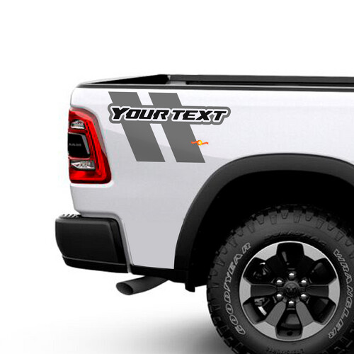 Custom Text Dual Stripes Bedside Vinyl Decal Sticker for Dodge Ram 1500