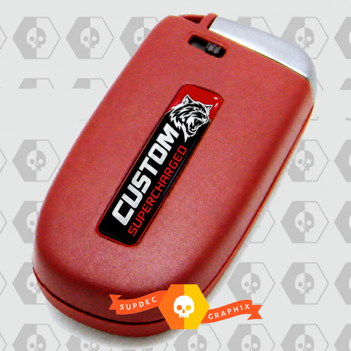 Hellcat Style Supercharged Red Black Custom Cat Domed Inlay Pair Key Fob Vinyl Decal Sticker for Dodge Challenger