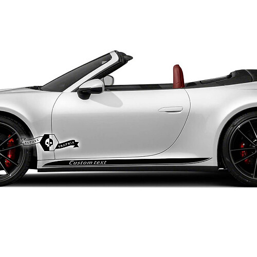 2 New Porsche 911 Porsche Carrera Rocker Panel Side Line Slim Stripes Doors Up Kit Decal Sticker Custom Text