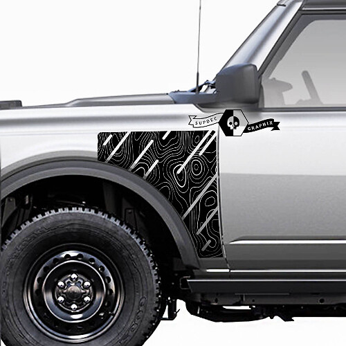 Everglades Style Topographic Map Side Panel Vinyl Decal Kit Pair for Ford Bronco