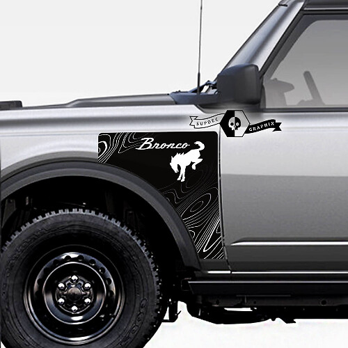 Topographic Map Side Panel Vinyl Decal Kit Pair for Ford Bronco Everglades