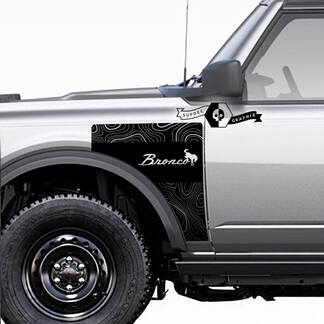 Pair Ford Bronco Vintage Logo Topographic Map Everglades Style Side Panel Vinyl Decal Sticker Graphics Kit 2
