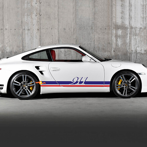 Pair Porsche 911 Side Decal Rocker Panel Stripes Doors Kit Decal Sticker 2 Colors