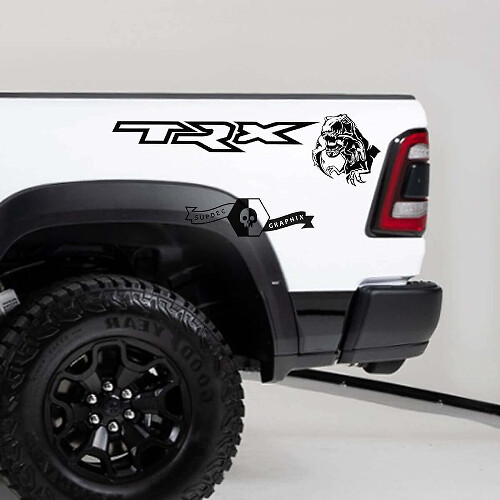 T-Rex Eating Raptor Rear Side Vinyl Decals Kit for Dodge Ram TRX 2020-23