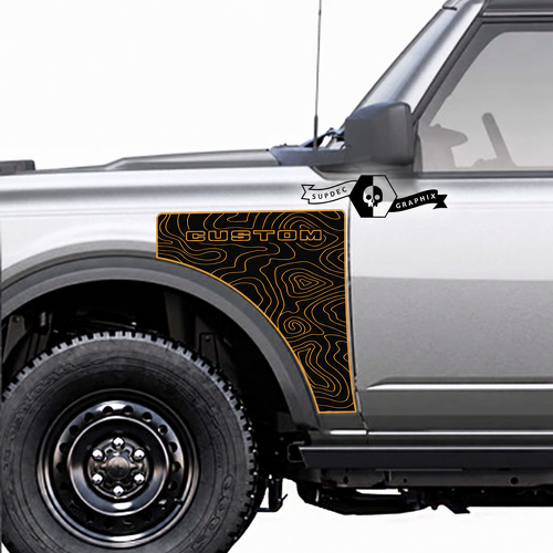 Everglades CUSTOM Gold Topographic Map Fender Vinyl Decal Sticker for Ford Bronco