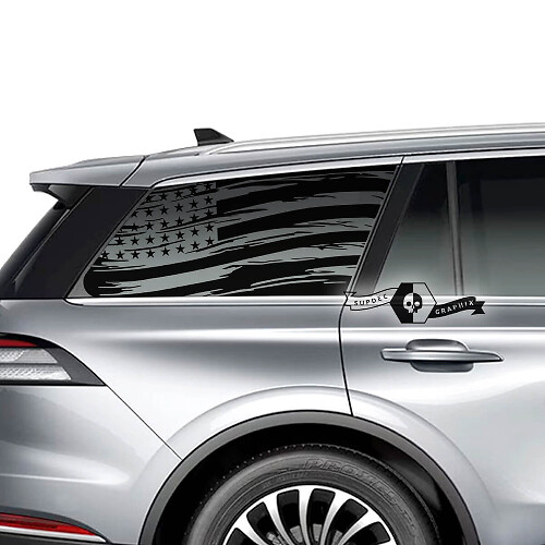 2 x Lincoln 2023 Aviator Window US Flag Destroyed Vinyl Decals Graphics Sticker
