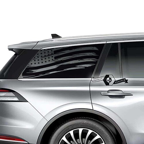 Distressed US Flag Rear Window Vinyl Decals Pair for Lincoln Aviator 2023
