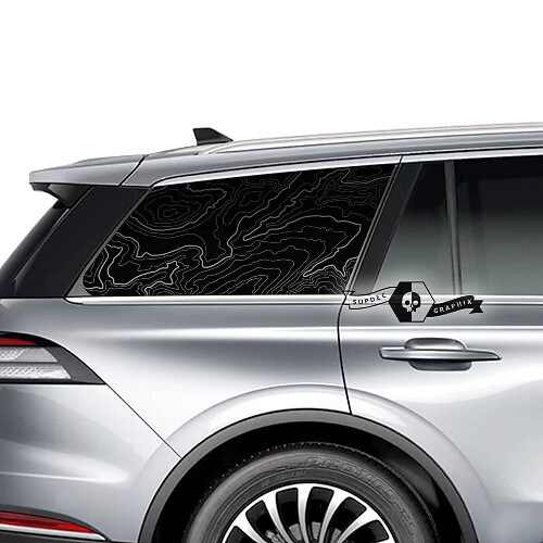 Pair Lincoln 2023 Aviator Window Contour Map Vinyl Decals Graphics Sticker