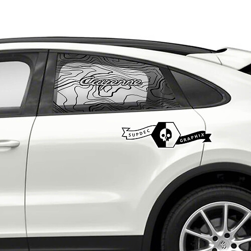 2x Porsche 2023 Porsche Cayenne Window Contour Map Vinyl Decals Decal Stickers